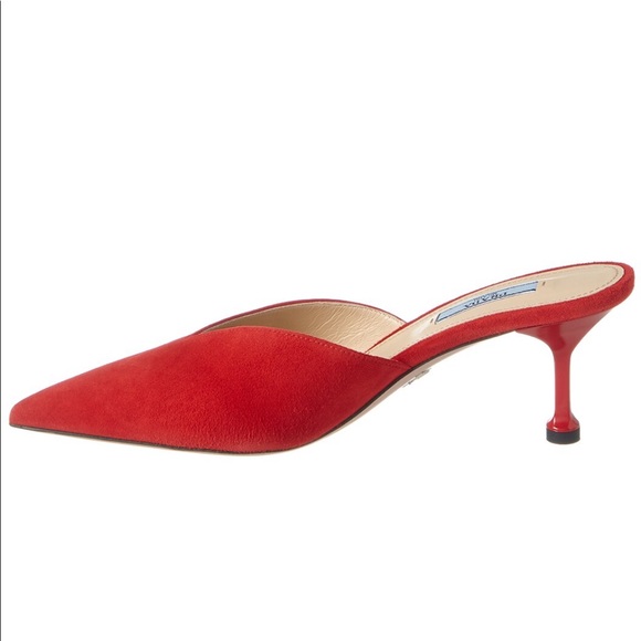 Prada Suede Pointy Toe Mule Red - Picture 4 of 13